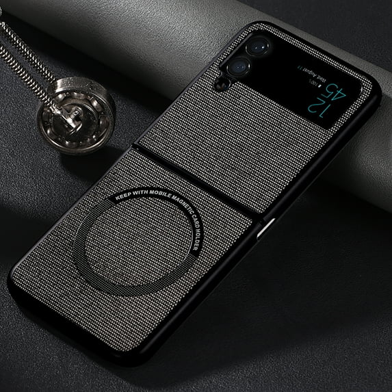 Allytech Magnetic Case Compatible with MagSafe Charger Fit for Samsung Galaxy Z Flip3 5G (2021),Shockproof Cloth Texture Leather Folding Ultra Thin Phone Case Cover,Gray