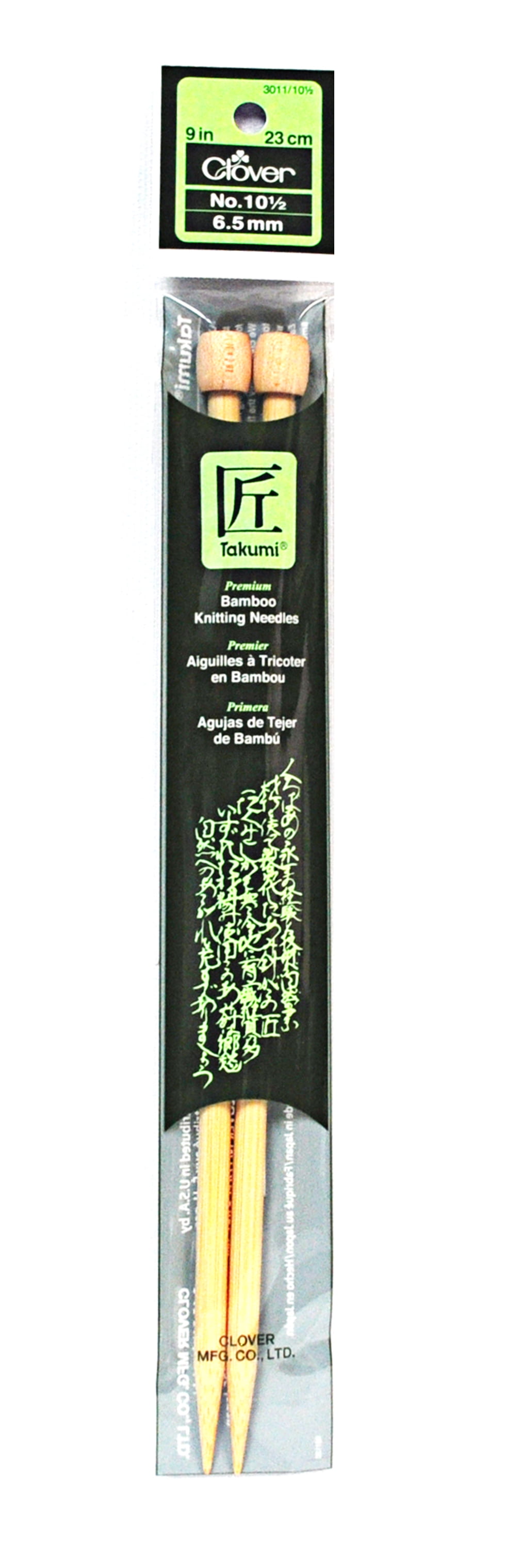 Clover Takumi Bamboo 9 Inch Single Point Knitting Needle Size 10.5