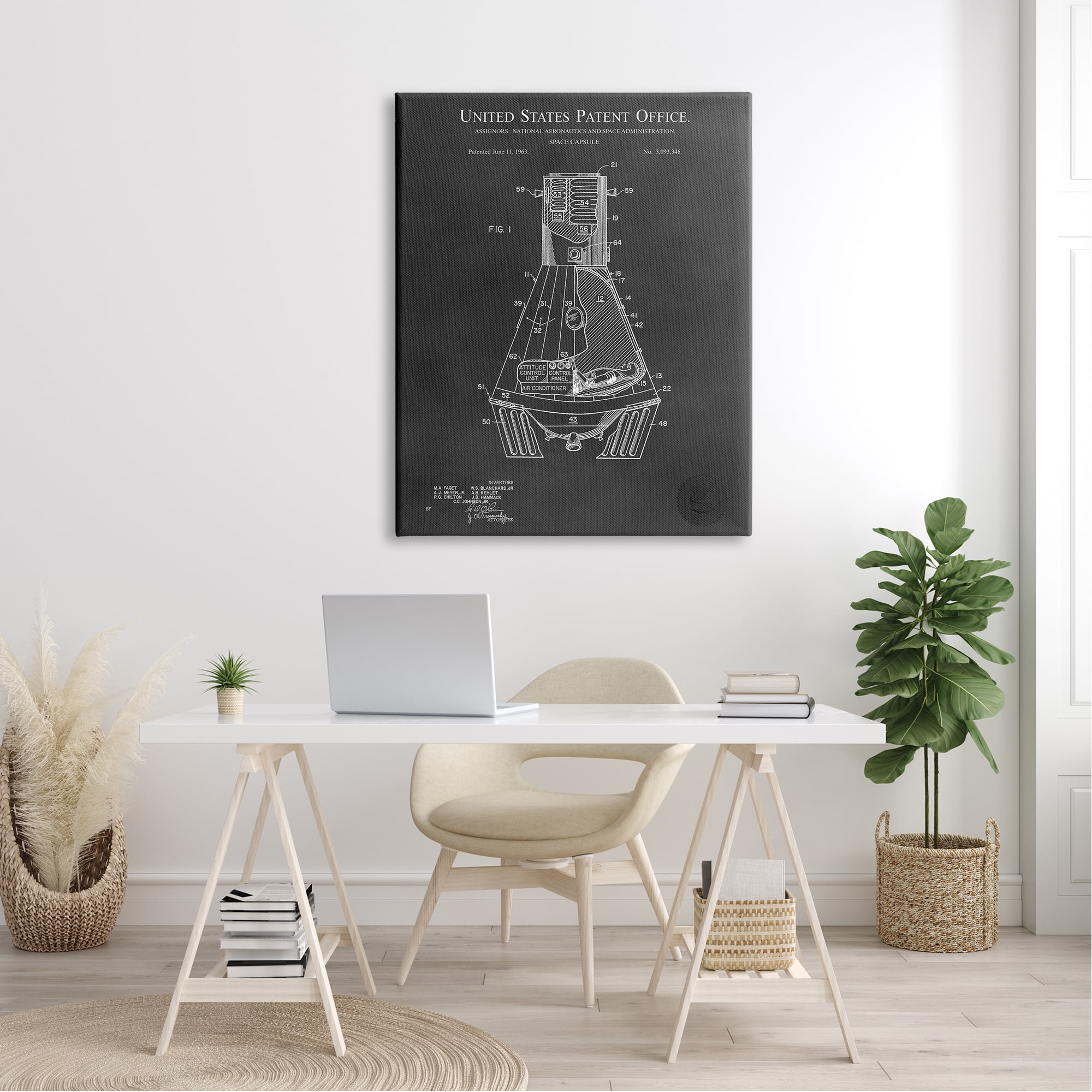 Stupell Industries Space Capsule Aircraft Detailed Blueprint Diagram Design Canvas Wall Art, 36 x 48, Design by Karl Hronek