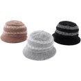 thumbnail image 3 of CoCopeaunts Bucket Hat for Women Knitted Plush Fisherman Hat Ear Protection Warm Bowler Hat Fashion Color Block Arrow Design, 3 of 8