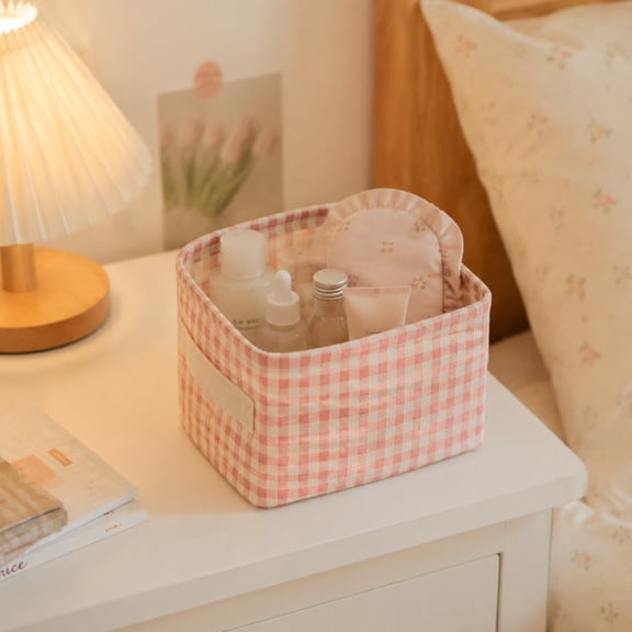 Hyknon Fabric Storage Basket with Handles, 7.9x6.3x5.1 Inch, Decorative Organizer Bins for Closet Bedroom Toys Books Home Organization