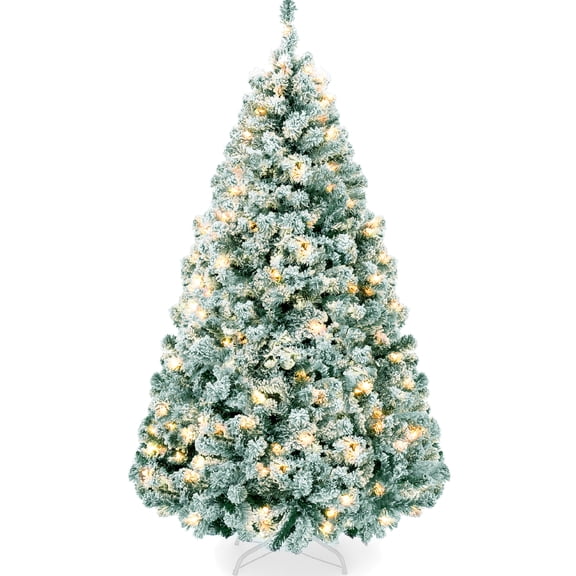 Best Choice Products 4.5ft Pre-Lit Sage Green Christmas Pine Tree w/ Flocked Branches, 200 Warm-White Lights