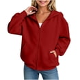 thumbnail image 4 of Gubotare Girls Zip Up Hoodie Kids Fashion Oversized Sweatshirt Jacket With Pockets Lightweight Preppy Sweatshirts 5-14 Years (Red, 7-8 Years), 4 of 4