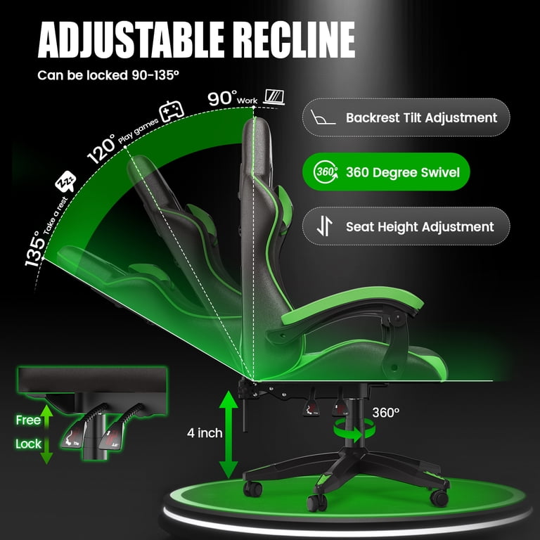 bigzzia Gaming Chair PU Leather Adjustable Headrest & Lumbar