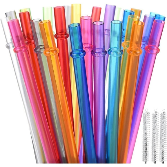 Tritan Hard Plastic Reusable Straws with Cleaning Brush, Long Thick Unbreakable Straws for 30 OZ Tumblers, Mason Jar, Yeti, Tervis-10.5 INCH - Pack of 35