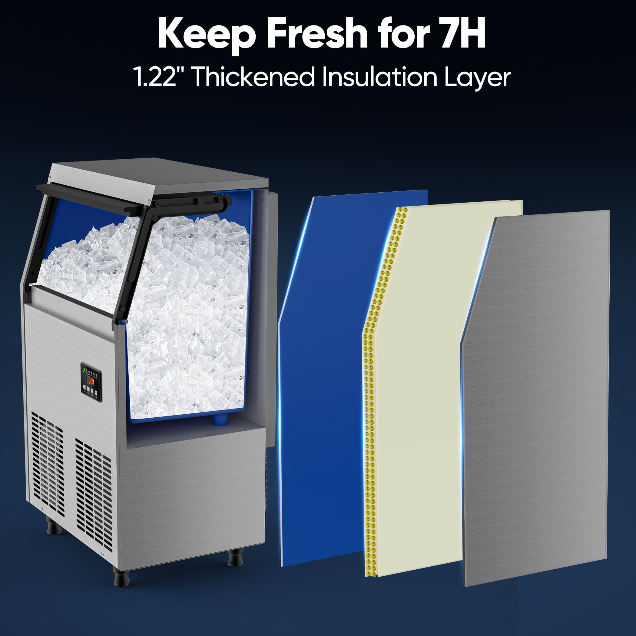 Coolski Commercial Ice Maker, 100 lbs/24H Under Counter Ice Machine, 34 lbs Bin