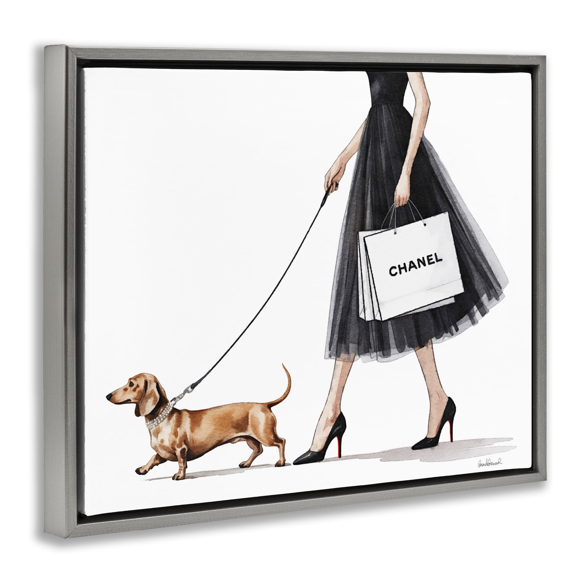 Stupell Industries Glam Dog Walking Gray Framed Floater Canvas Wall Art, design by Amanda Greenwood