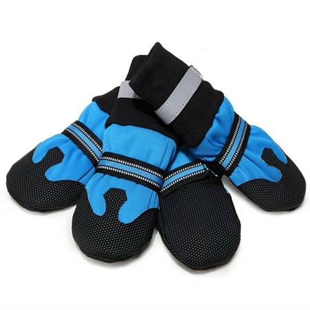 GASTROPOD 4Pcs Dog Shoes Anti-Slip Sole Dog Boots for Winter Waterproof Reflective Magic Tape Dog Rain Boots 9.5x8.0cm Blue