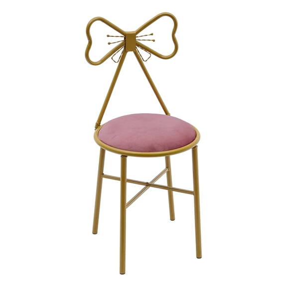 Makeup Dressing Chair Pink Bow Backrest Princess Chair Butterfly Shaped Armless Vanity Chair