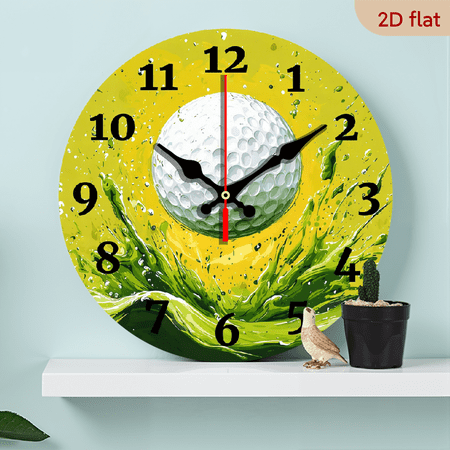 2D Flat 1pc 10Inch Wooden Wall Clock with Golf Ball Splash Design - Sports Theme Vibrant Style, Silent Clock Suitable for Living Room, Bedroom, Kitchen, Office Decor, Modern Home Art Decoration, I