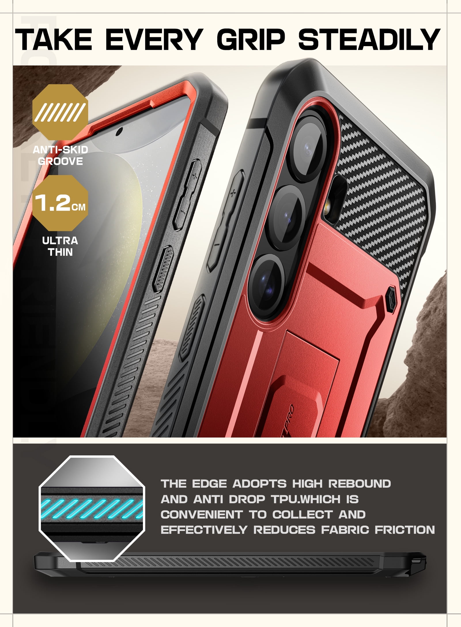 SUPCASE for Samsung Galaxy S25 Case with Stand, [Unicorn Beetle Pro] [2 Front Frames] [Built-in Screen Protector & Belt-Clip] Military-Grade Protection Phone Case Cover for Galaxy S25, Ruddy