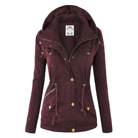 Made by Johnny Women's Pop of Color Anorak Parka Jacket S WINE