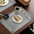 thumbnail image 2 of Howarmer Silver Black Rectangle Placemats for Dining Table, Washable Woven Vinyl Placemat Non-Slip Heat Resistant Kitchen PVC Table Mats Easy to Clean ( 4pcs Placemats, Silver Black ), 2 of 6