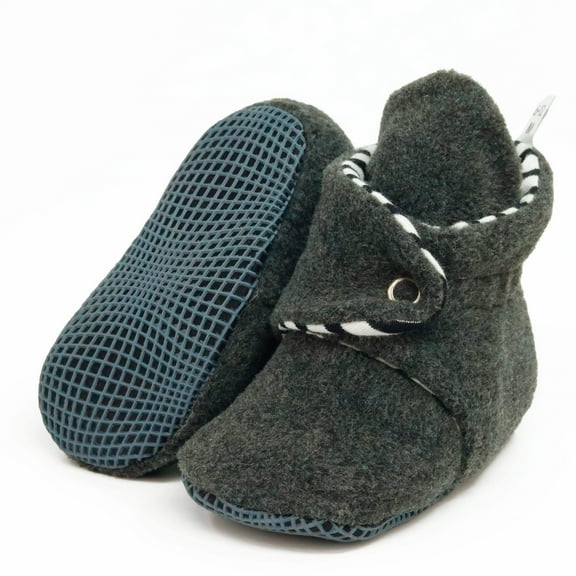 Anti-Slip Sole, Fleece Baby Booties, Newborn Home Booties, Sweat Proof Organic Cotton Lining, Anthracite