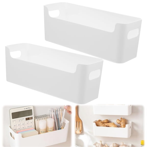 2 Pcs Cabinet Door Organizer White Wall Mount Storage Box Self-Adhesive Hanging File Holder 10"×3.74" Multi-Purpose Drawer Dividers for Kitchenware Sundries Magazines Home Office Supply HYG