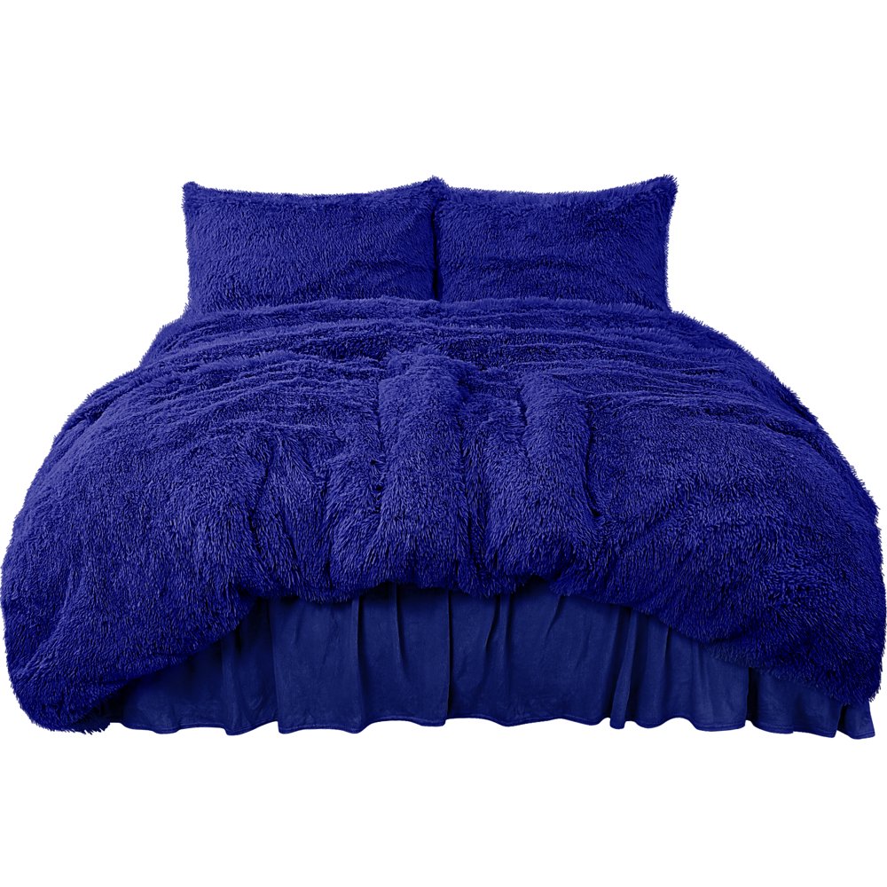 Unique Bargains 4Piece Plush Shaggy Duvet Cover Bedding Set Royal Blue