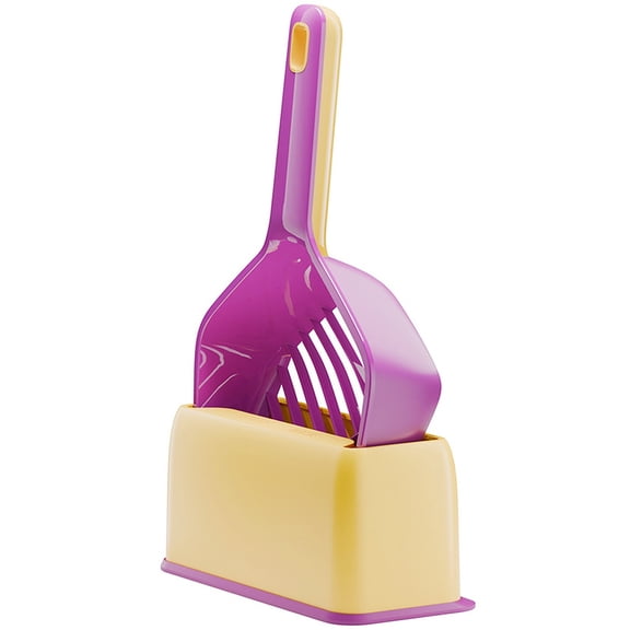 Cat Litter Scoop with Storage Base Holder Set, Color-Block Wall Hanging Sifting Shovel for Cat and Dog Waste Cleaning, Modern Minimalist Pet Litter Box Accessories, 1 Set