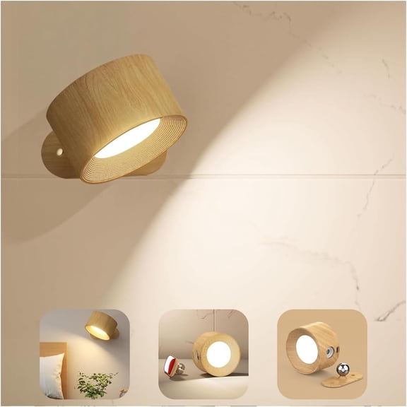 2Pack Battery Operated Wall Sconce, 3 Color Modes 3 Brightness Levels 360°Rotation Lighting Touch Control, Wall Mounted Lamp LED Wall Lights for Bedroom Reading Bedside, Wall Sconces Set of Two