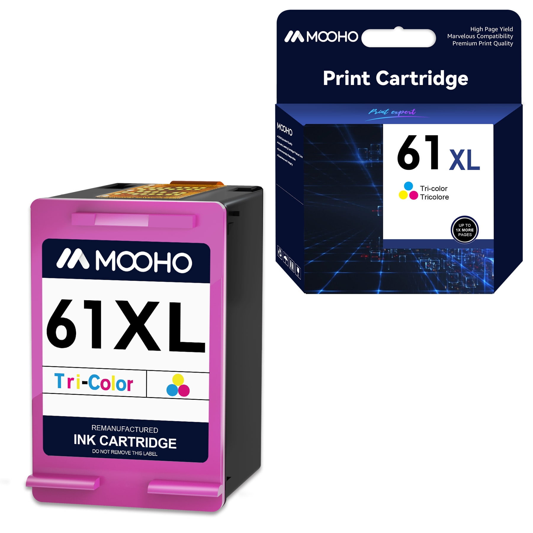 1 Black, 1 Tri-Color MOOHO Remanufactured Ink-Cartridge Replacement for HP 61 XL 61XL for HP Envy 4500 5530 4502 5534 5535 OfficeJet 4630 4635 2620 DeskJet 1055 1510 1512 2540 3050 Printer Ink 