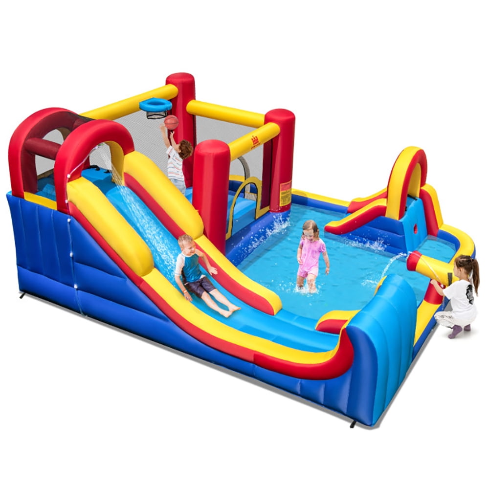 Aimee Lii 7 in 1 Outdoor Inflatable Bounce House with Water Slides and Splash Pools with 735W Blower, Playhouse for Kids Outdoor Aimee Lii 7 in 1 Outdoor Inflatable Bounce House with Water Slides and Splash Pools with 735W Blower, Playhouse for Kids Outdoor