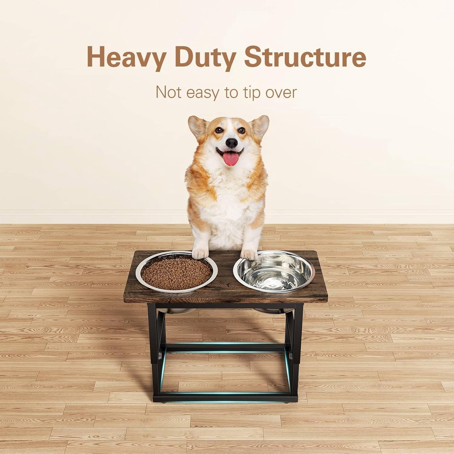 Elevated Dog Bowls for X-Large and Large Breed, 5 Adjustable Heights from 8.2'' - 17.3'', 2 Stainless Steel Bowls, 8.2'',11.8'',13.7'',15.7'',17.3'' Raised Dogs Food Bowl Stand