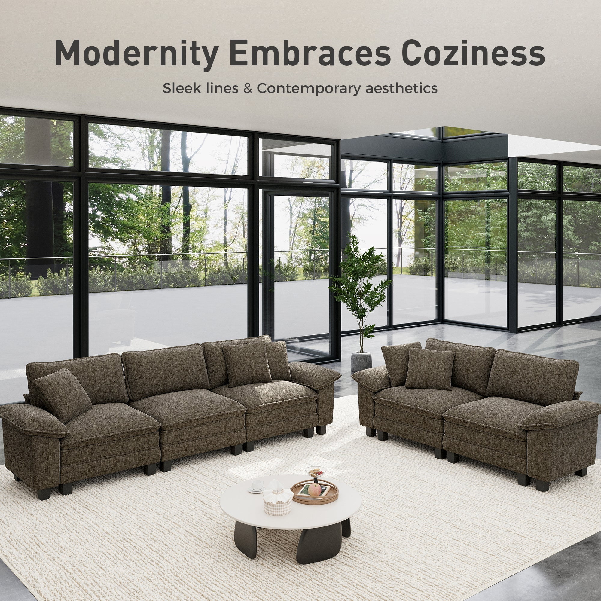 Sophia&William 3-Seat Modular Sectional Sofa Sets, Modern Chenille Cloud Couch Deep Seat with Corduroy Frame & 3 Pillows for Living Room, Apartment, Ash Gray