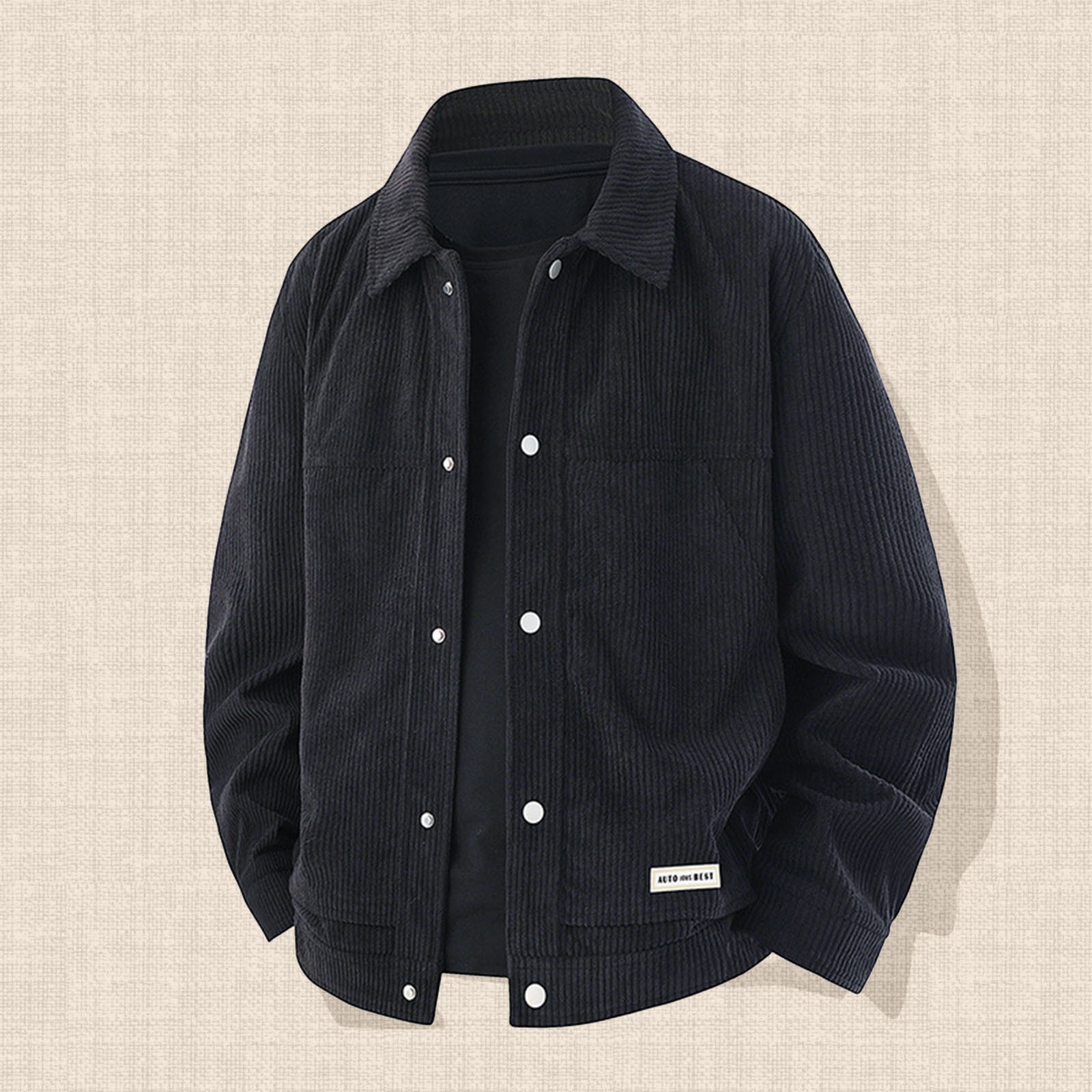 Mens Casual Jacket Corduroy Twill Lightweight Lapel Neck Jackets Button Down Shirt Jacket with Pockets Cargo Work Jackets Coat (Black-01,4X-Large)