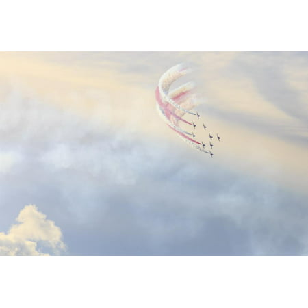 Red Arrows, Royal Air Force aerobatic display team, colourful sky, Derbyshire, England Print Wall Art By Eleanor