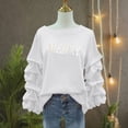 thumbnail image 4 of ClodeEU Women's Christmas Print Sweatshirt ,Ruffle Long Sleeve Round Neck Loose Fit Pullover Tops White,Womens Plus M, 4 of 7