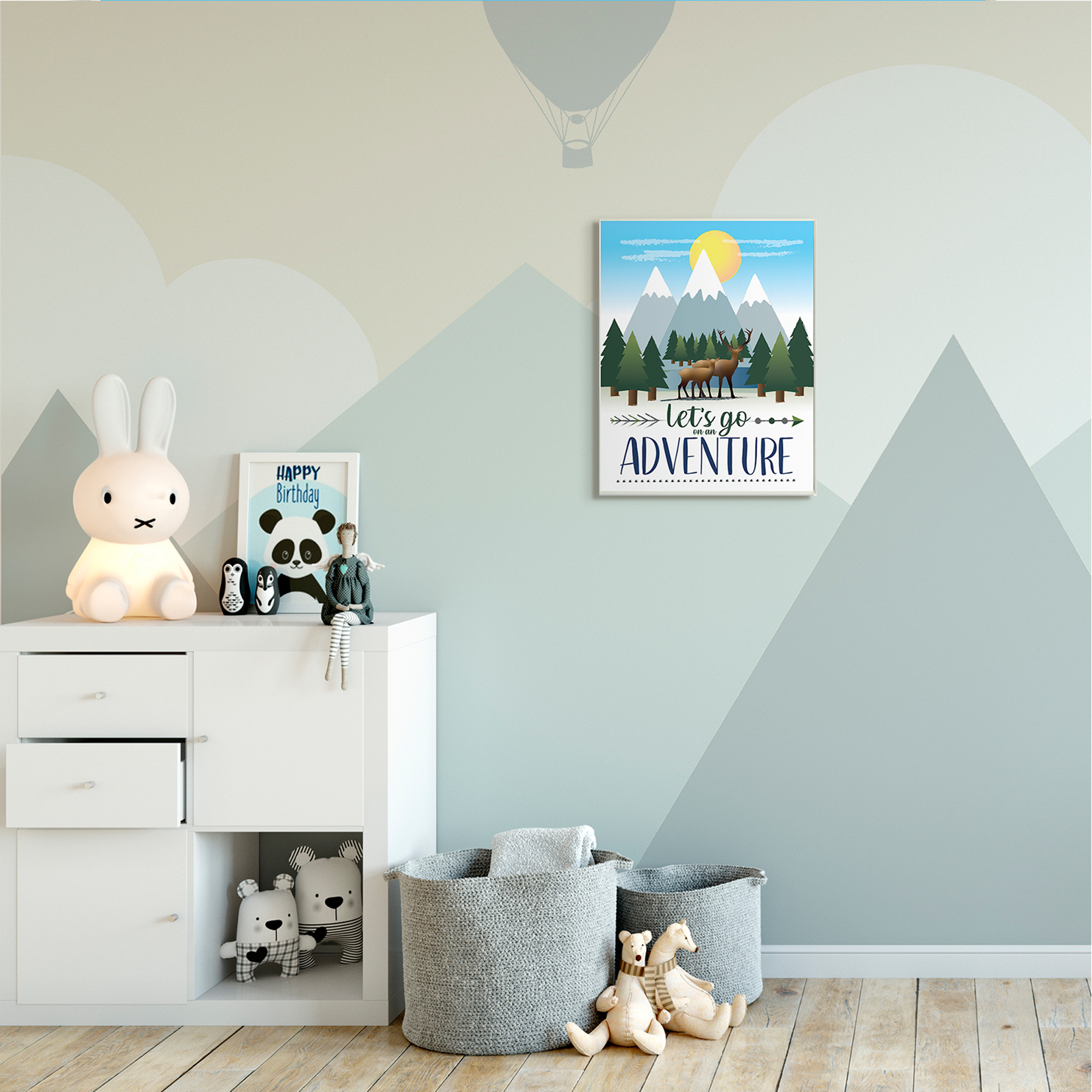 Lets Go Adventure Phrase Forest Animal Mountain Range 13 in x 19 in Framed Painting Art Prints, by Stupell Home Décor
