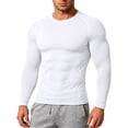 thumbnail image 2 of Men's Ice Silk Long Sleeve Compression Shirt High Stretch Quick Dry Athletic Baselayer Breathable Running Basketball Workout Undershirt ,XL,White, 2 of 9