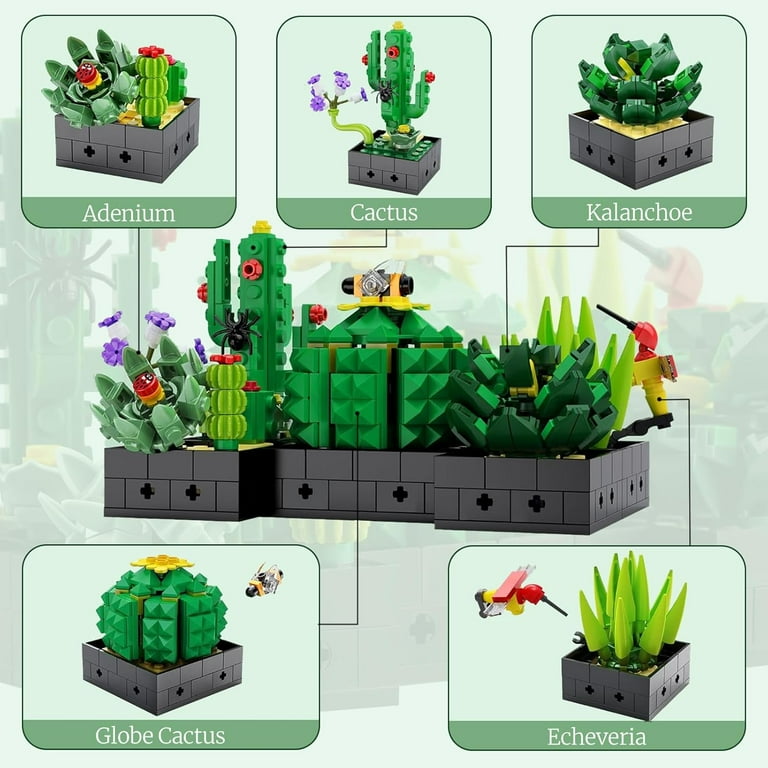 GZBrick Succulents Flowers Plant Botanical Building Sets Home