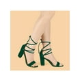 thumbnail image 6 of BLISSFUL STEP Women's Sandals Solid Summer Block Heels Lace up Sandals Green 9, 6 of 8