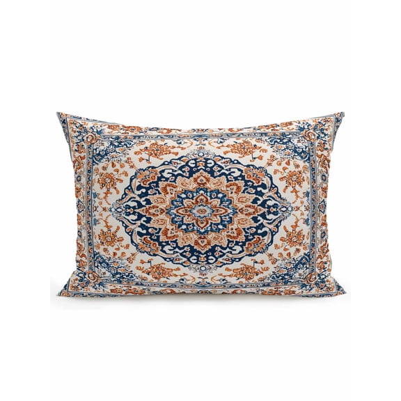 Outdoor Pillows Waterproof, Blue Burnt Orange Boho Bedding Throw Pillows with Insert for Couch Sofa Bed, Antique Southwestern Ethnic 12x20 Inch Pillowcases Decorative Camping Patio Pillow Set of 1
