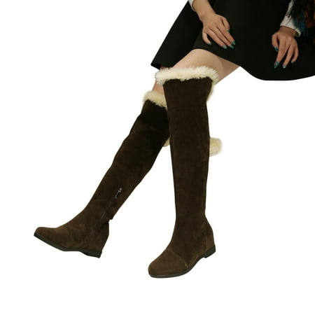 

Bnwani Walking Boot Clearence Low Heel Shoes Ziper Snow Warm Thick Knight Knee-High Brown Boots 35-43