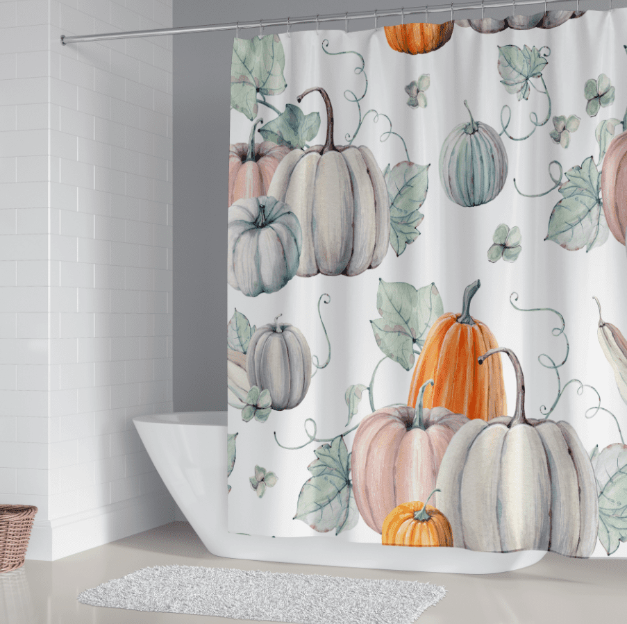 LONGRV Watercolor Pumpkins Fabric Shower Curtain,Modern Bathroom Shower Curtain Sets Polyester Fabric Waterproof Shower Curtain, 72*72inches