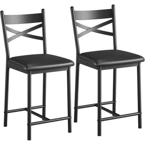 22"  Bar Stools Set of 2,  with PU Upholstered Seat, Metal Frame Kitchen Bar Chairs  for Kitchen Island, Counter Bar, Dining Room,Black