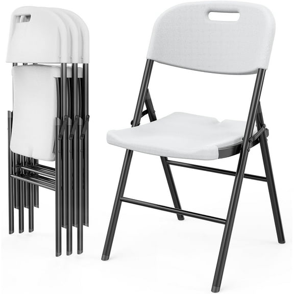 PEXMOR 4 Pack Folding Chairs, Portable HDPE Plastic Seat with Steel Frame for Indoor Outdoor Dinning Party Wedding School Use, White