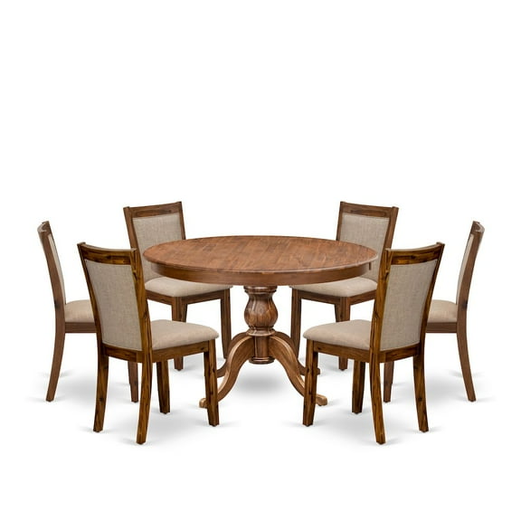 Luxe by East West Furniture 7-Pc Modern Dining Set Of A Pedestal Dining Table, 6 Light Tan Parson Chairs
