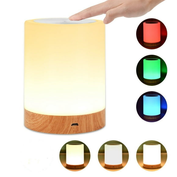 Lumière de Nuit Capteur Tactile Lampe Lampe de Table de Chevet pour Chambre d'Enfants Rechargeable Lumière Blanche Chaude + RGB Couleur Changeante