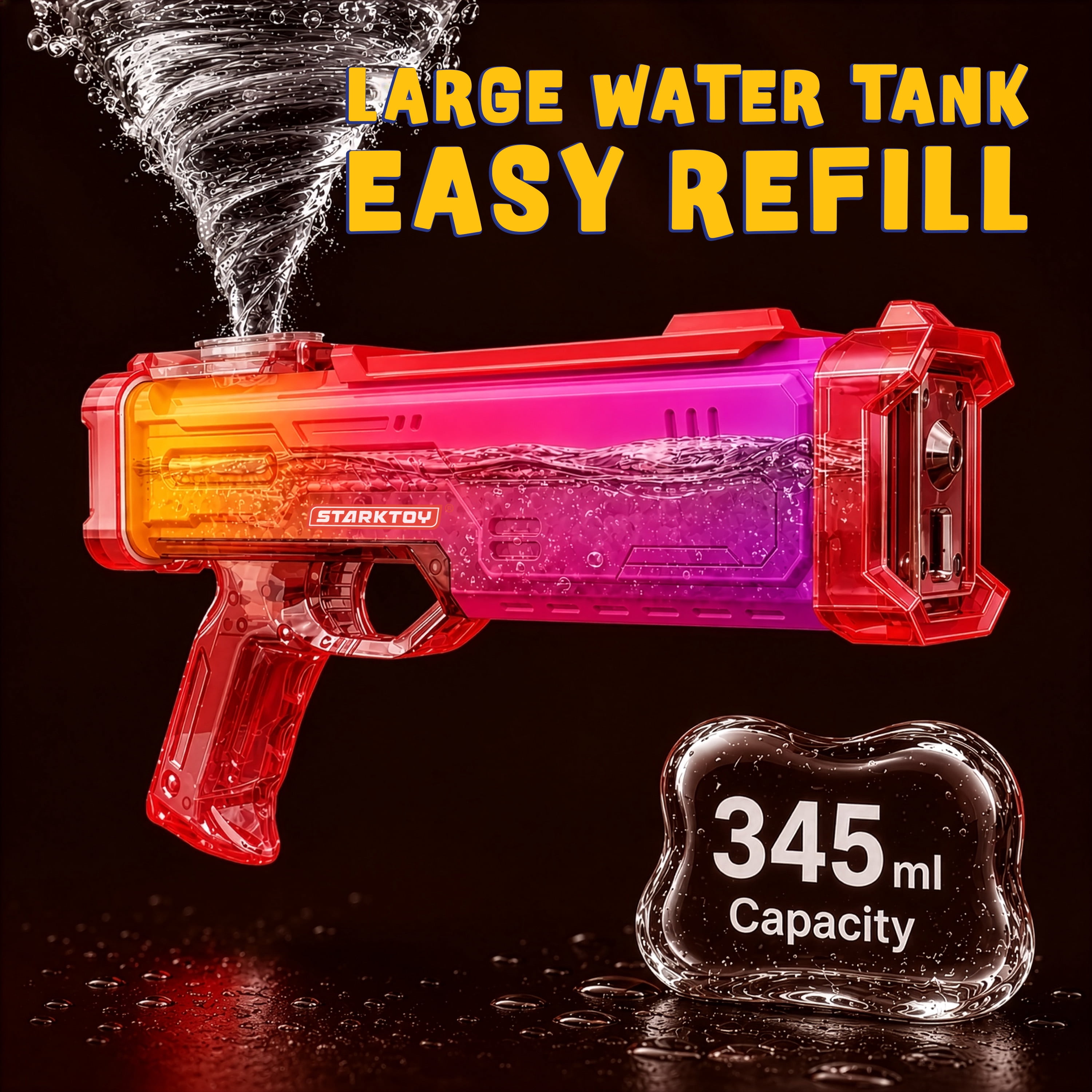 STARKTOY Electric Water Blaster Light Up Full Body Color Changing LED Squirt Gun, Automatic Rechargeable Water Gun for Kids and Adults, Long Range Soaker, Red