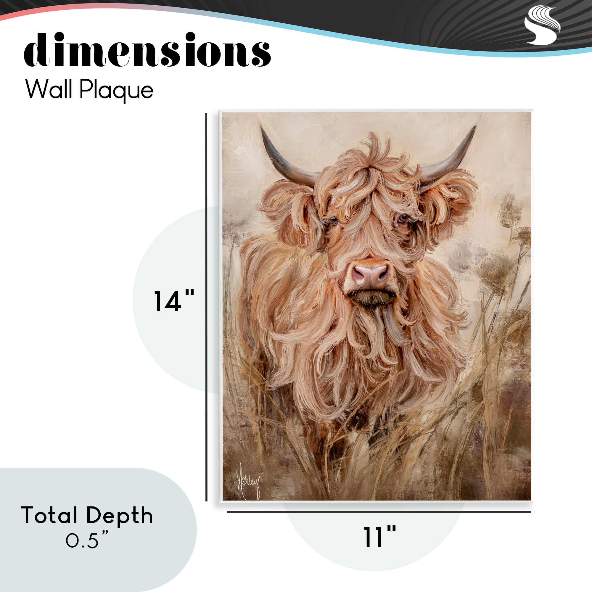 Curly Haired Highland Cattle Wall Plaque Art, design by Ashley Bradley