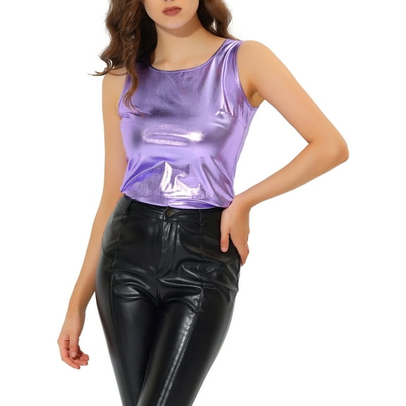 Unique Bargains Women's Halloween Costume Stretch Sleeveless U Neck Tank Top S Purple Tone