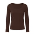 thumbnail image 3 of Rhuody Summer Tops For Girls Long Sleeve Shirts Ribbed Layering Tops U Neck Slim Fit Basic Tee Undershirts Simple Wear Brown 9-10 Years, 3 of 5