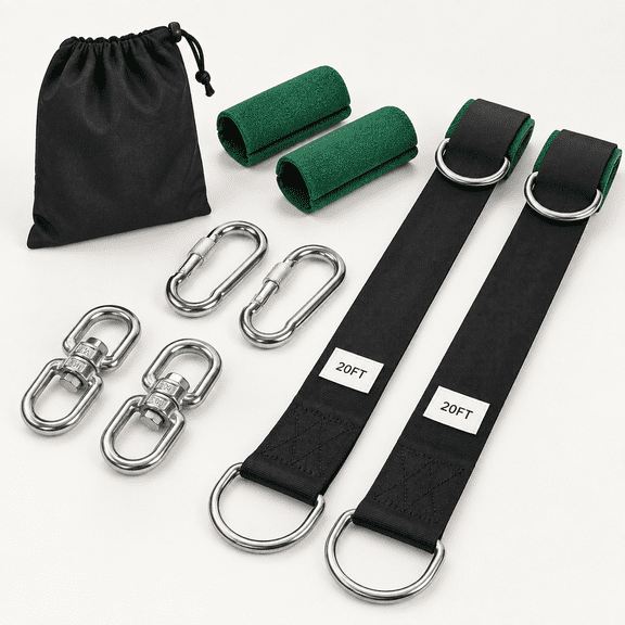 20ft Heavy Duty Tree Swing Hanging Kit, 2 Pack Black Polyester Straps