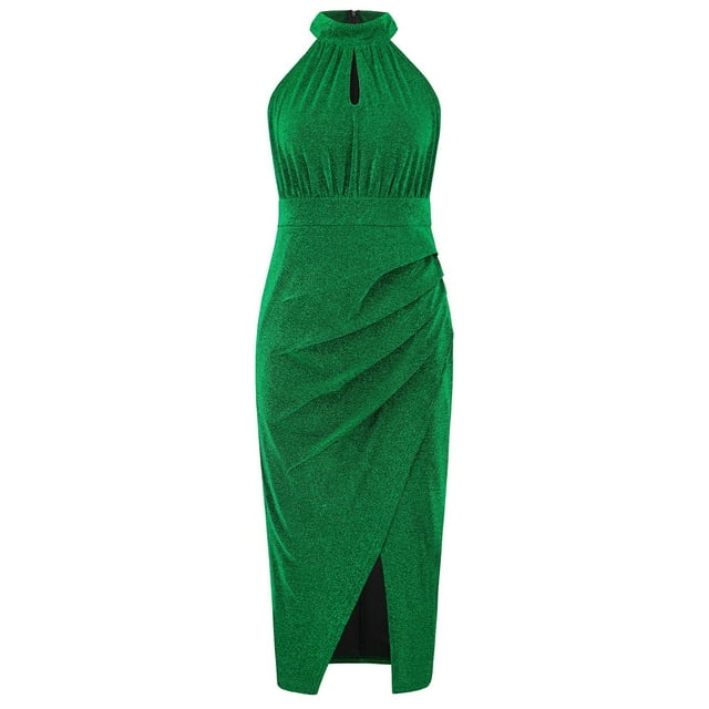 Birdeem Robe Femme Mode Sans Manches à Col Montant Fendue Irrégulière