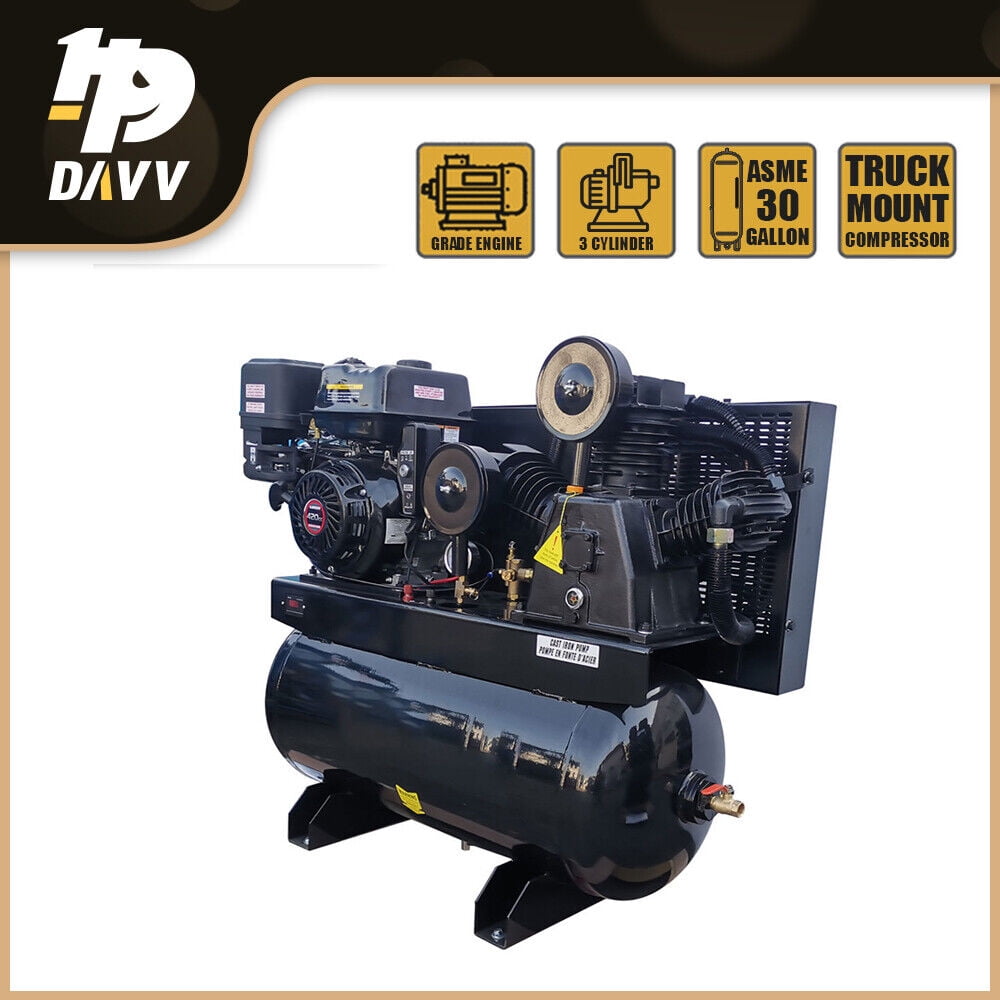 HPDAVV 13HP Gas Powered Air Compressor 24CFM Electric Start Gasoline Driven Piston Pump Air Compressed System Max. Pressure180PSI w/30 Gal ASME Tank for Truck, Workshop, Construction Sites, Machinery