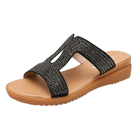 

WANYNG Flats Shoes Women Sandals Comfort With Elastic Ankle Strap Casual Bohemian Beach Shoes Slip On Rhinestone Sandals Women Flats Open Toe Womens Sandals Size 9 Metallic Platforms Women