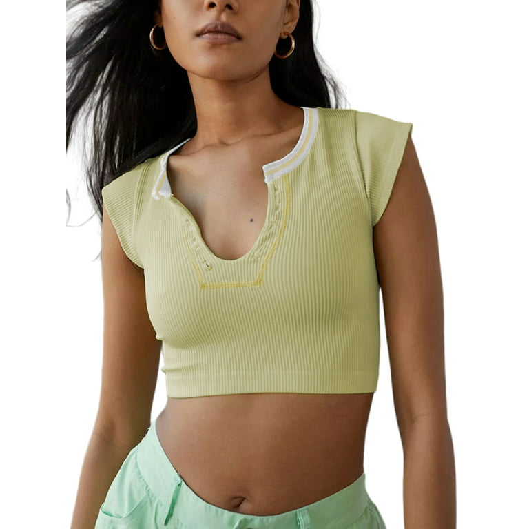 Women\'s Basic Crop Top Short T-Shirt Tee Sleeve V Neck