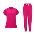 thumbnail image 3 of Women Scrubs Matching Set Round Neck Stretch Tops With Pockets & Cargo Pants Jogger Nurse Work Uniform Sets, 3 of 5